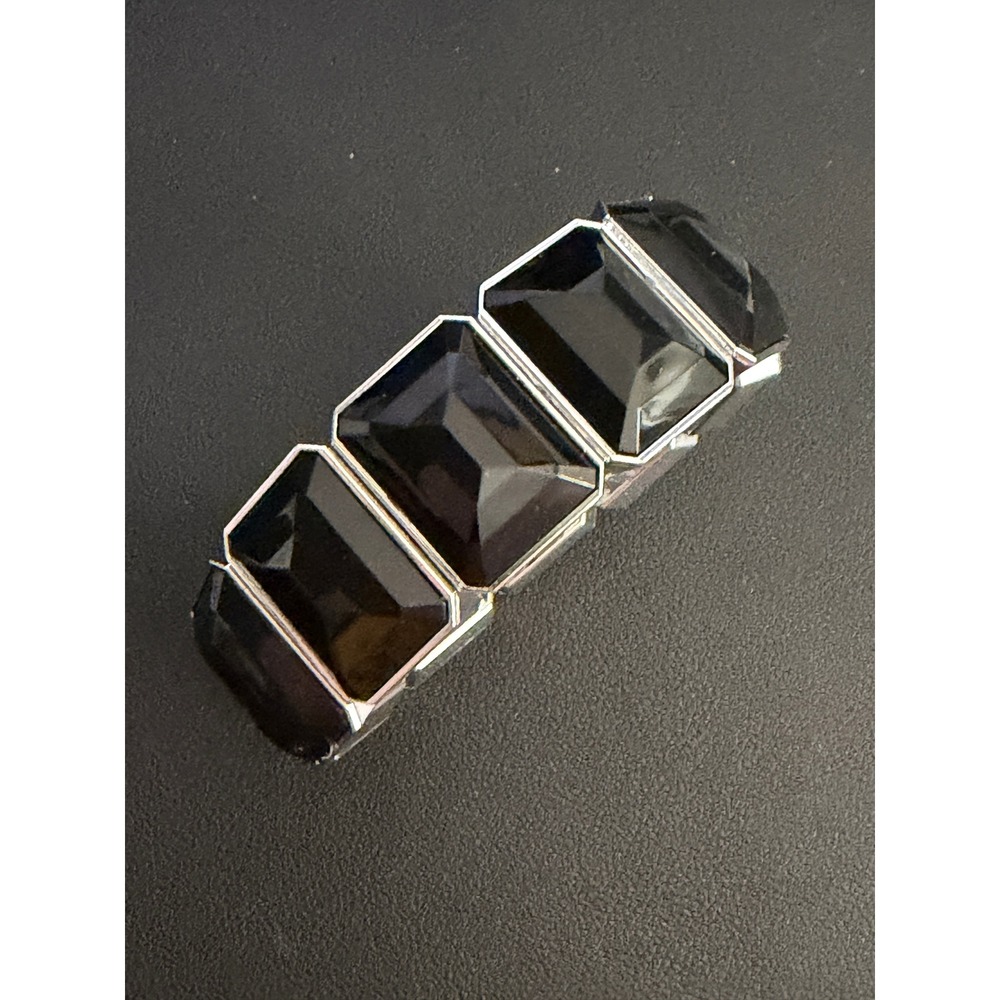 Rhinestone Bracelet Chunky Acrylic Black Silver Tone 90s